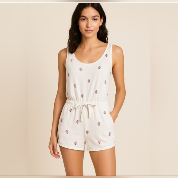 Spiritual Gangster Perfect Lounge White & Pink Floral Romper - Picture 1 of 10